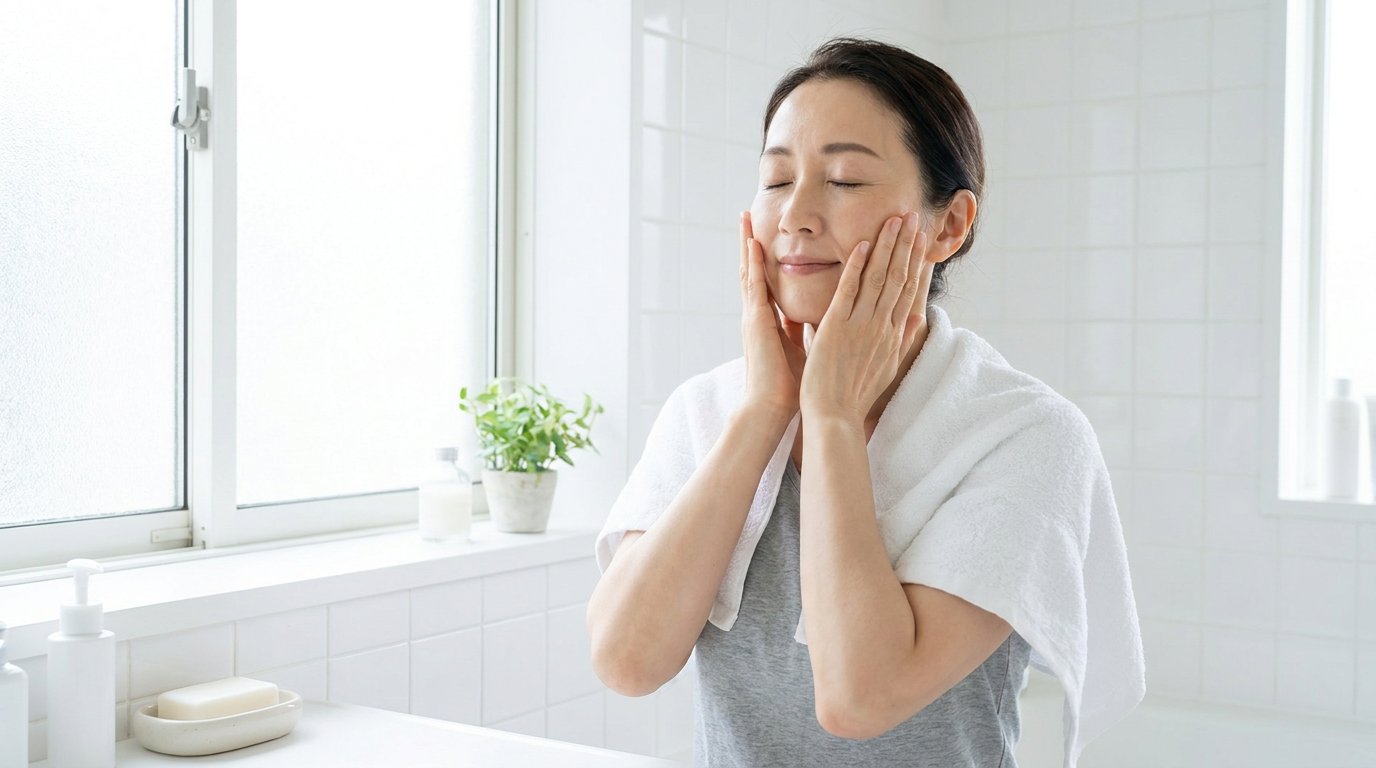 手のひらで包むように保湿する女性(イメージ)